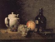 Jean Baptiste Simeon Chardin Teapot white grape apple bottle knife and Paris oil on canvas